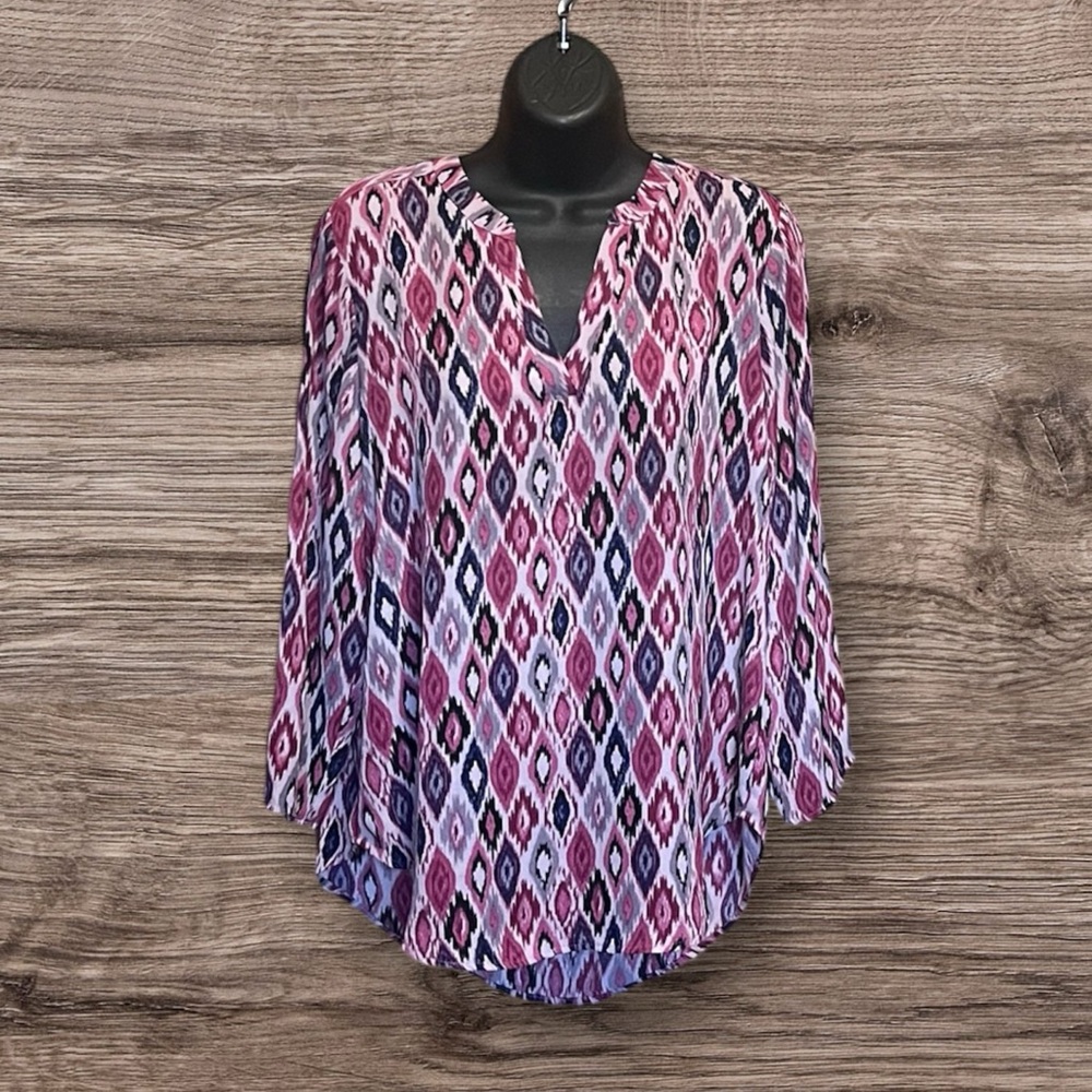 Atwood Geo Print 3/4 Sleeve Popover Blouse